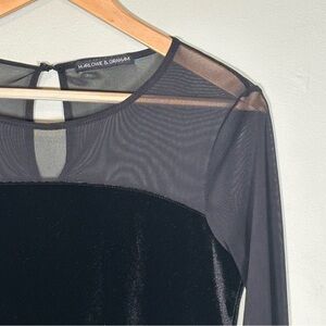 Harlowe & Graham Velvet and Mesh Long Sleeve Top-Black-Women XS